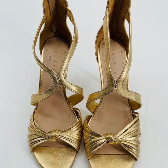 New SANDRO Paris Elisa metallic leather sandals 37 /7.5 Gold back zipper - Picture 6 of 9